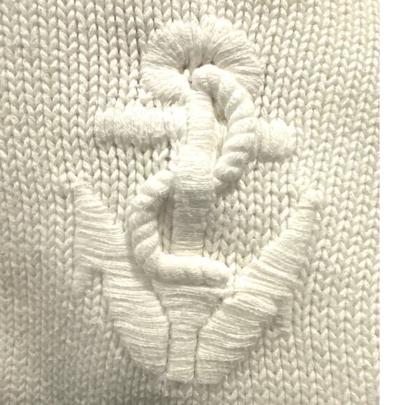 1990's LIZ Sport CLAIBORNE Ivory Chunky Knit Anchor Nautical 100% Cotton SzL - Picture 1 of 5